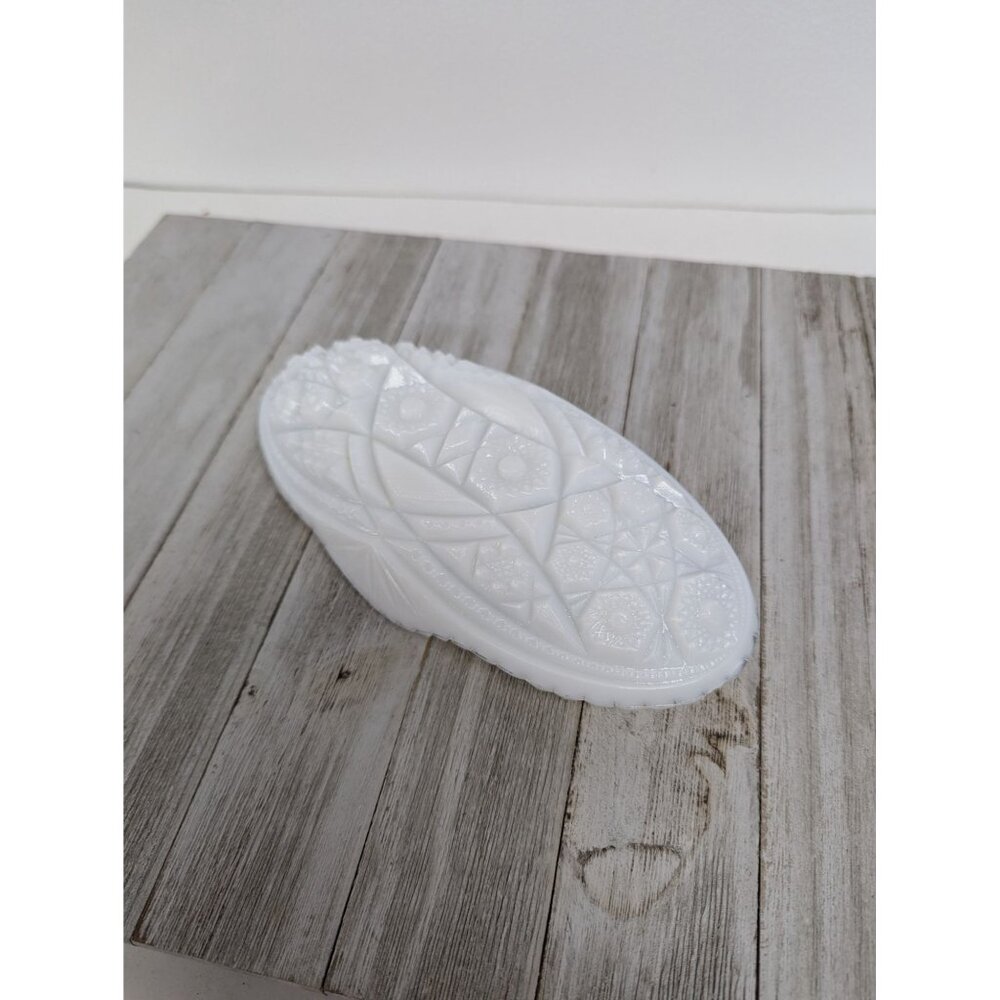 White Pressed Glass Lid ONLY Oval 8 1/4" by 4"